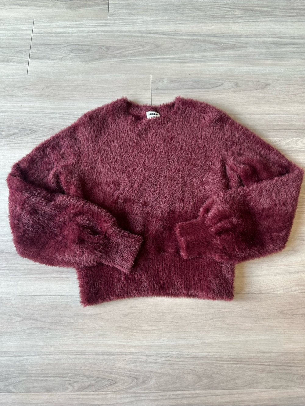 Aritzia Sundays Best Fuzzy Cropped Maroon Sweater Size Small